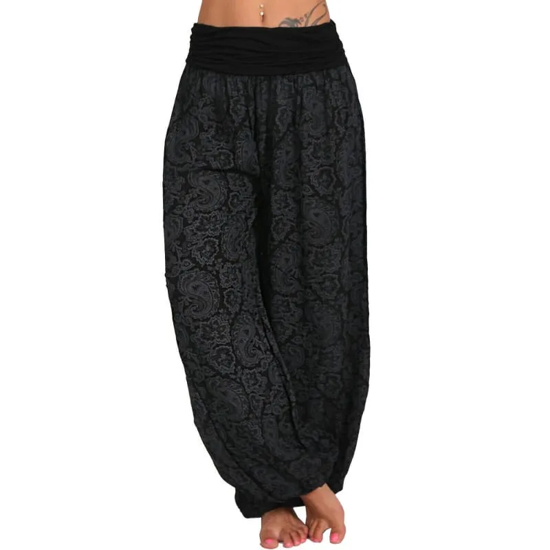 High Waist Printed Trousers with Long Wide Leg for Comfortable Style