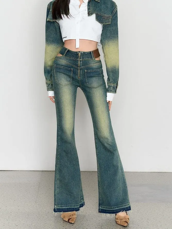 High Waist Retro Wash Bootcut Jeans