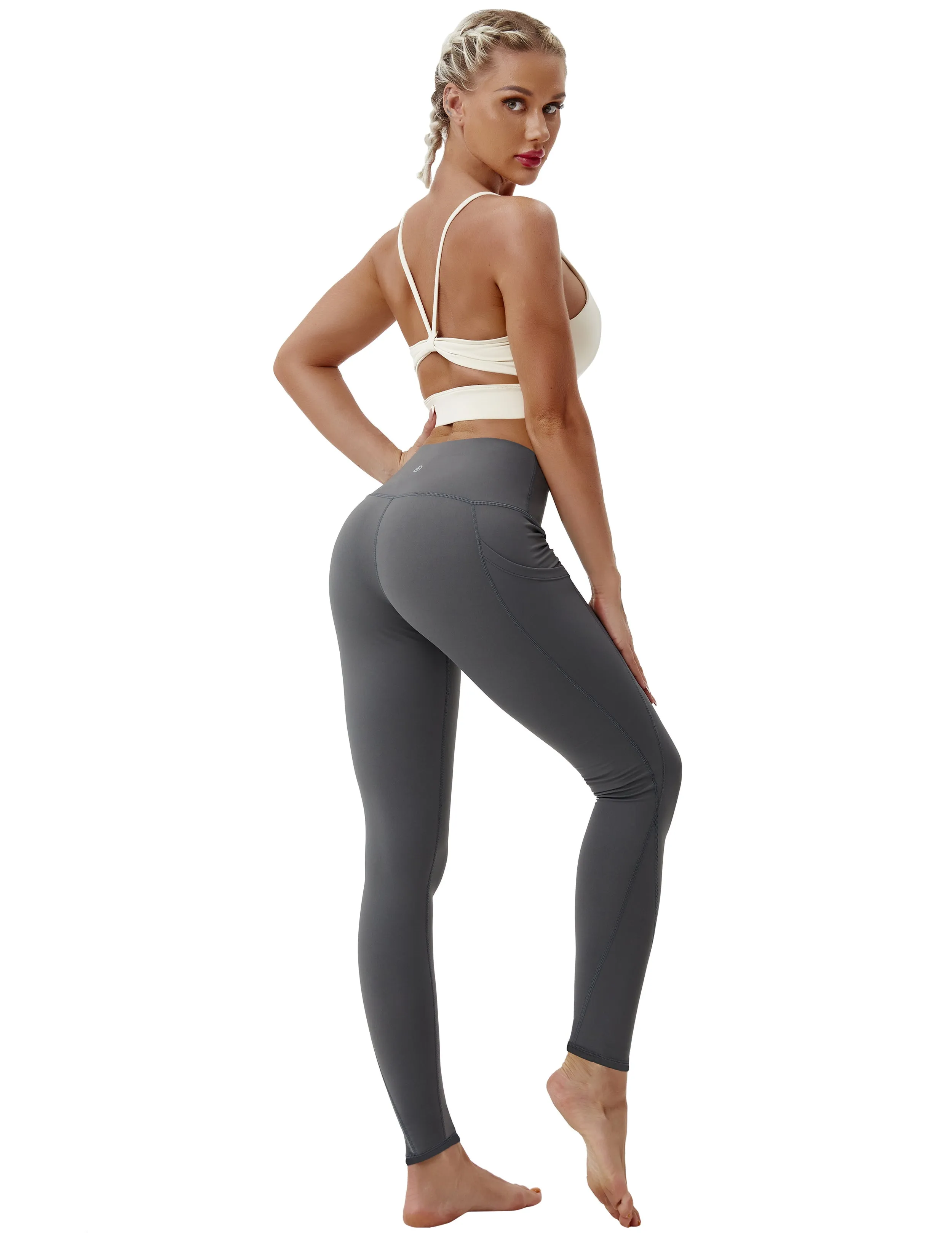 High Waist Side Pockets Gym Pants shadowcharcoal_Gym