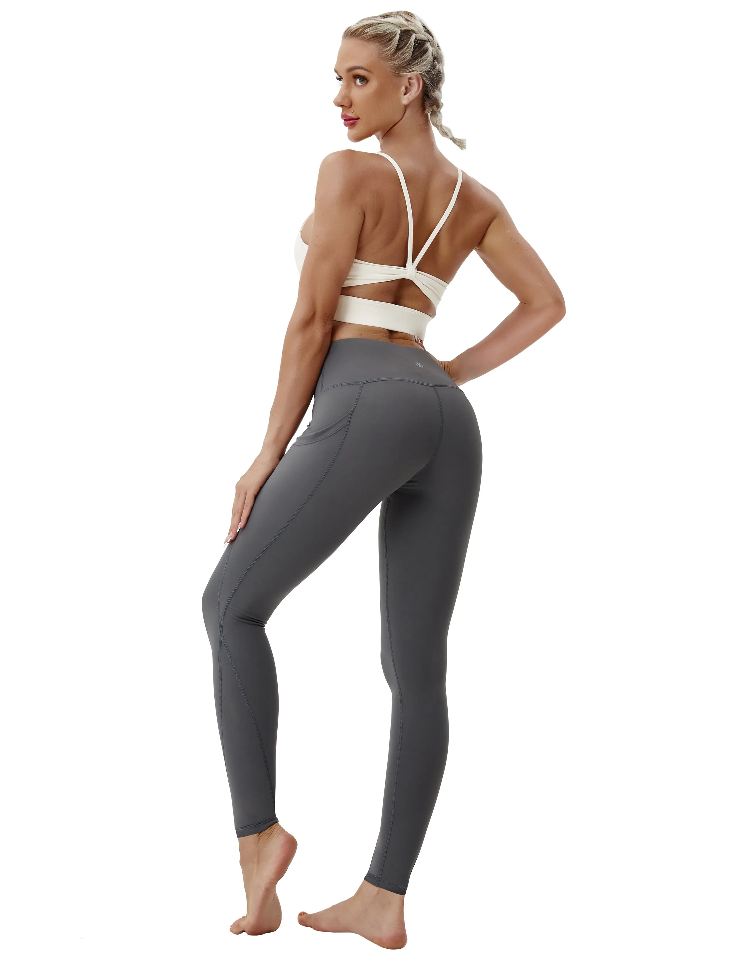 High Waist Side Pockets Gym Pants shadowcharcoal_Gym