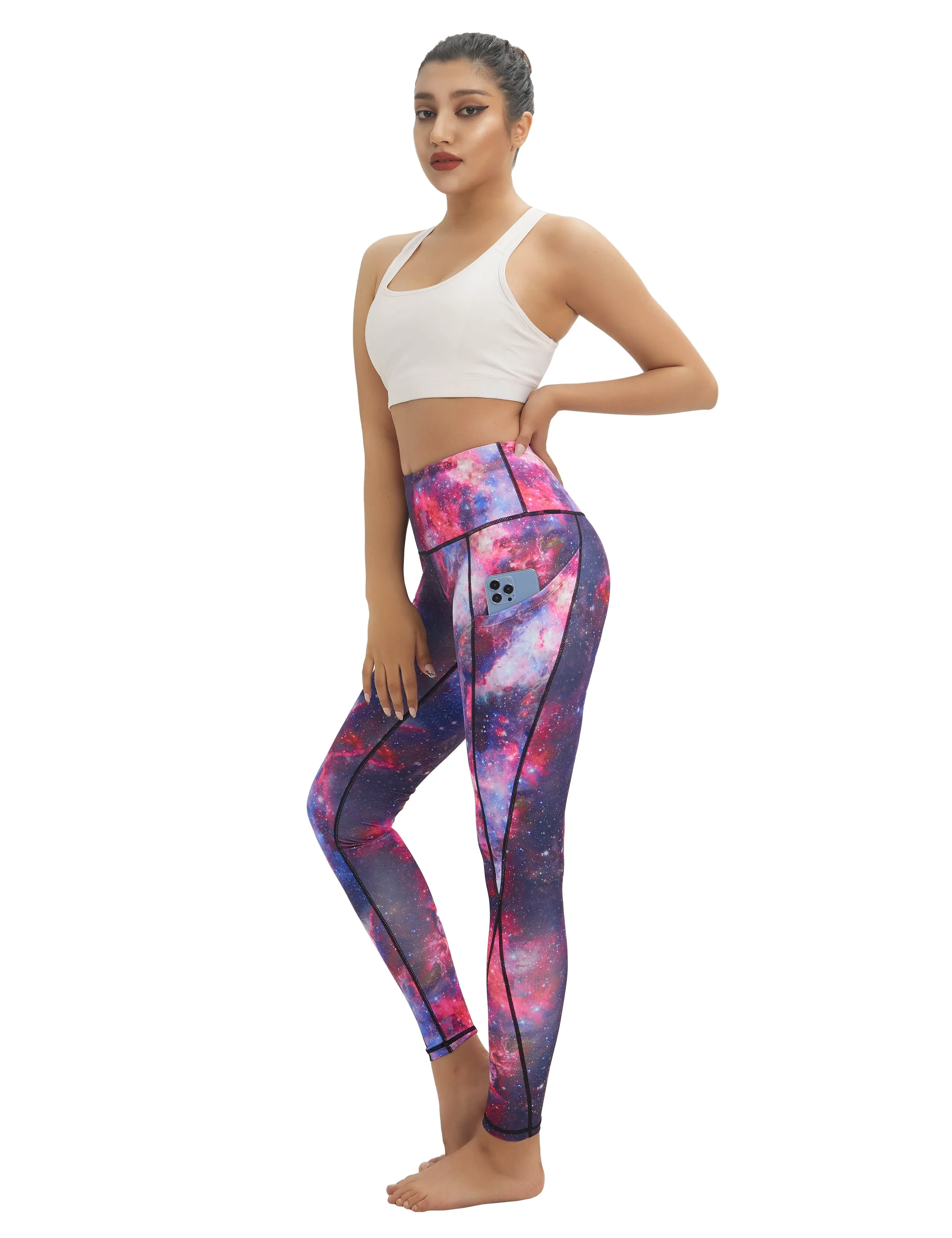 High Waist Side Pockets Yoga Pants galaxy