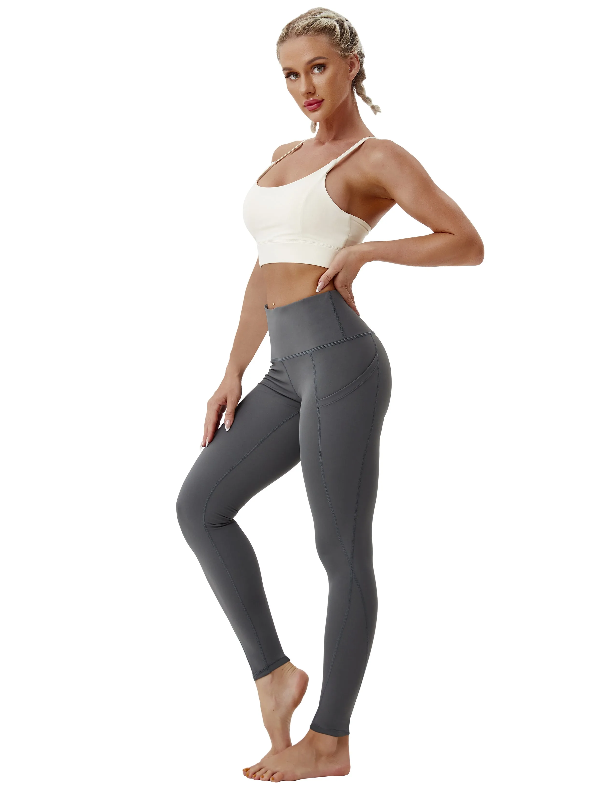 High Waist Side Pockets yogastudio Pants shadowcharcoal_yogastudio