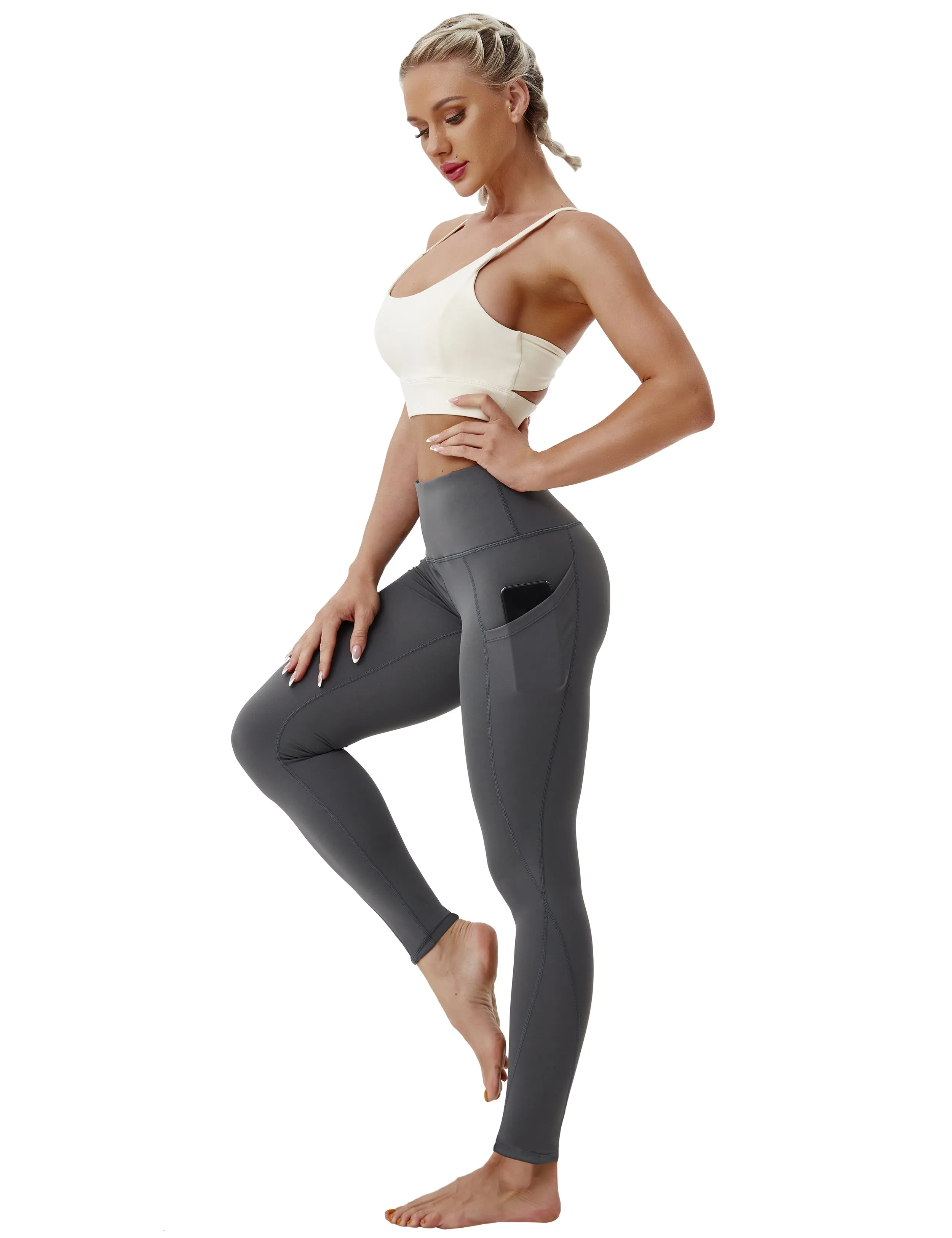 High Waist Side Pockets yogastudio Pants shadowcharcoal_yogastudio