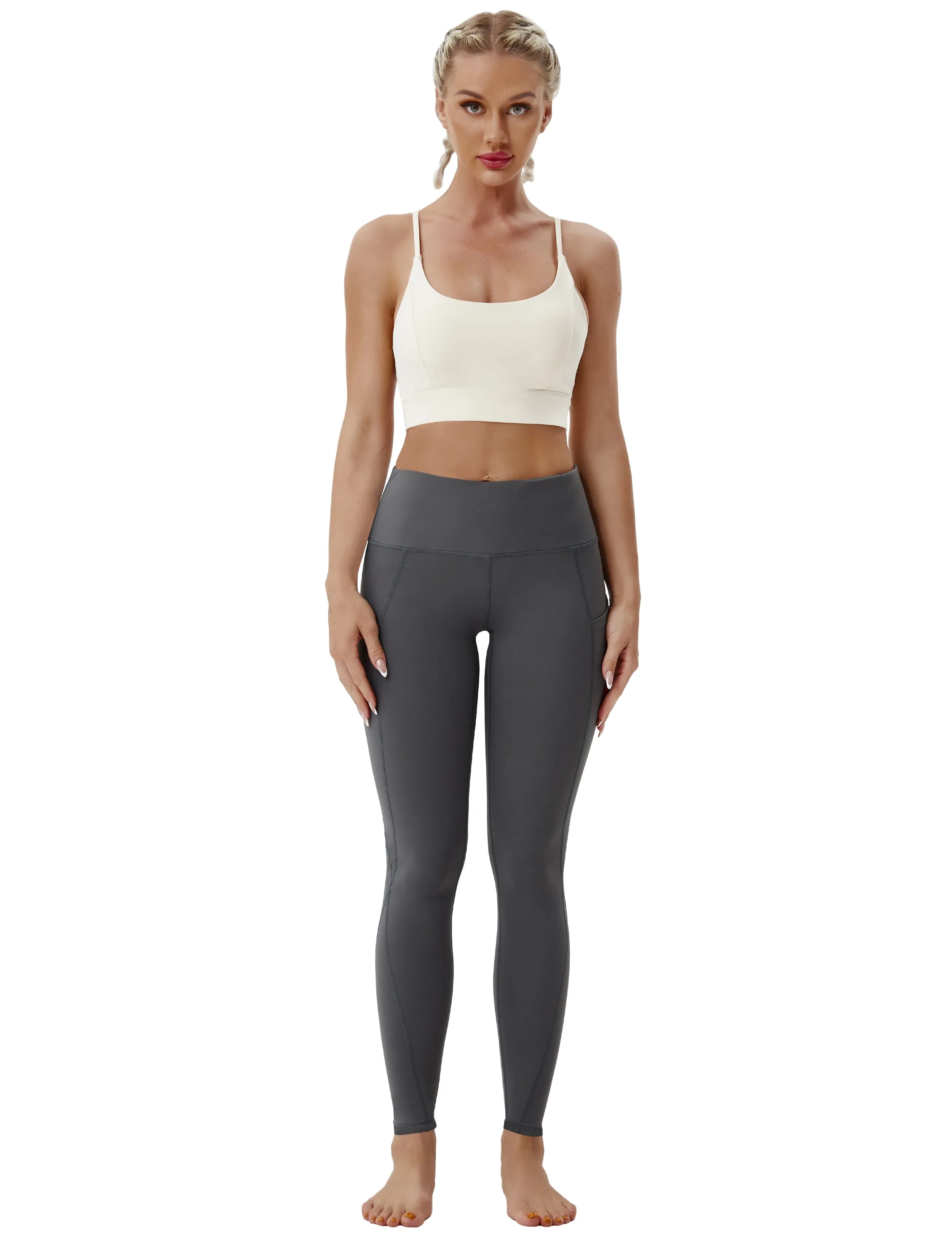 High Waist Side Pockets yogastudio Pants shadowcharcoal_yogastudio