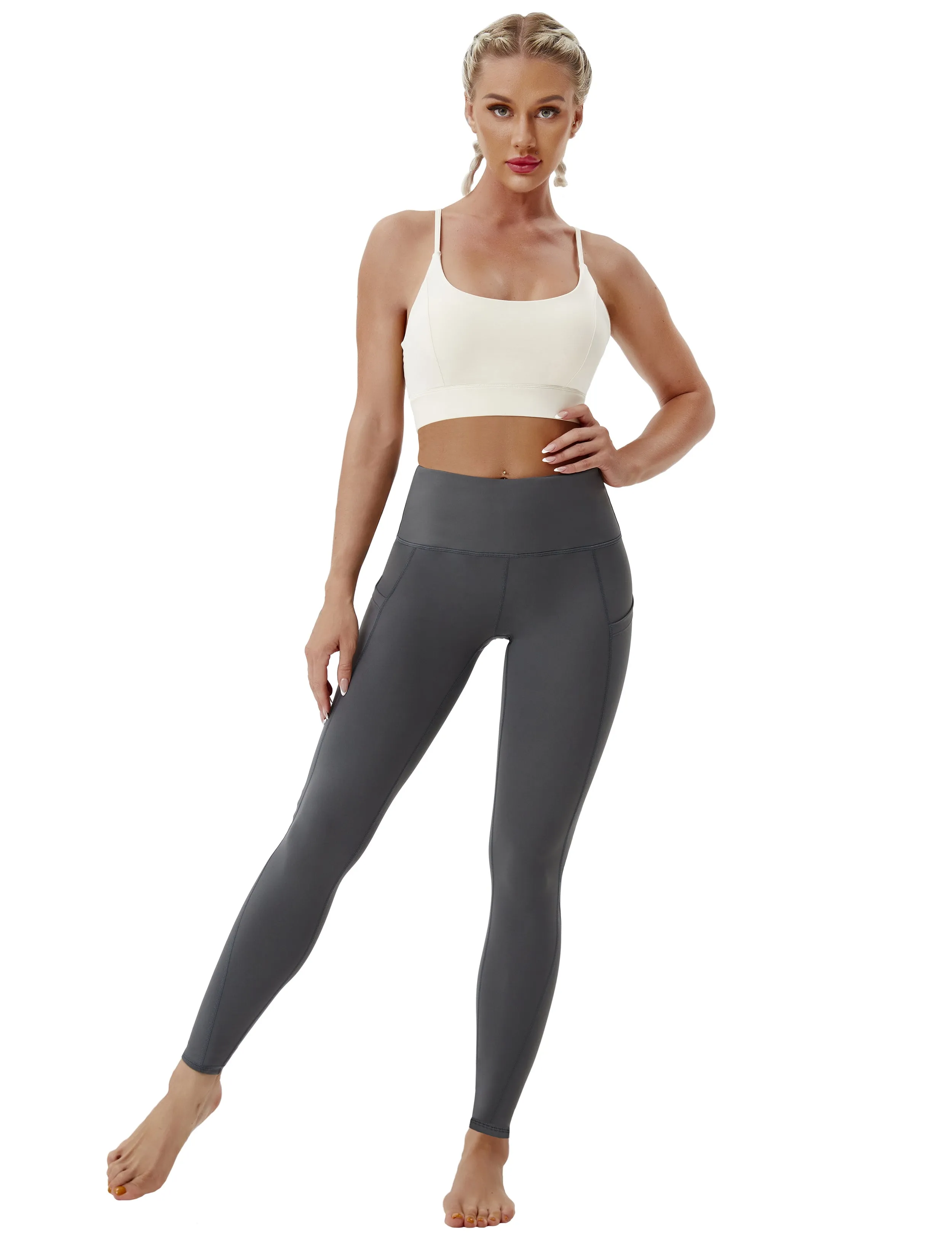 High Waist Side Pockets yogastudio Pants shadowcharcoal_yogastudio