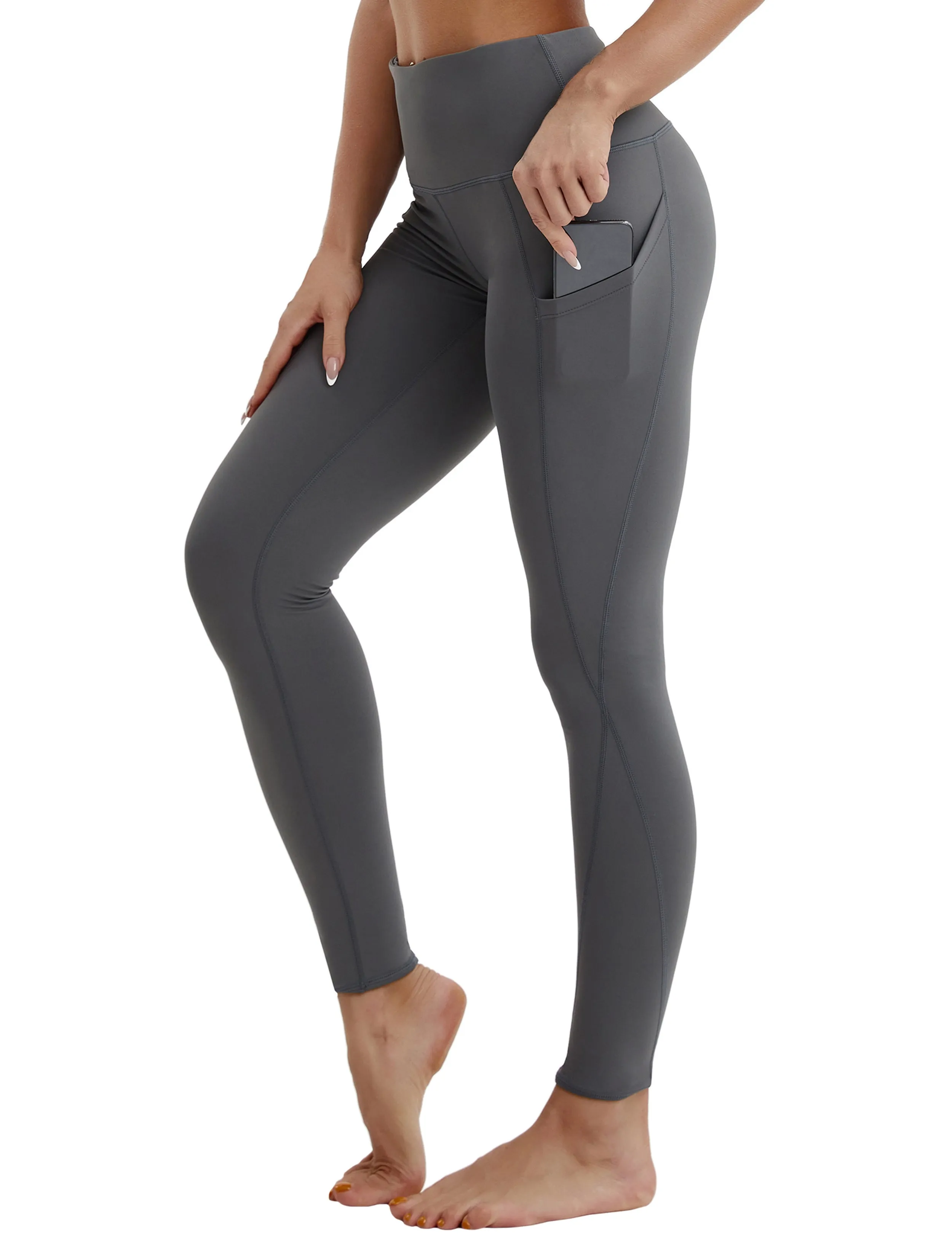 High Waist Side Pockets yogastudio Pants shadowcharcoal_yogastudio