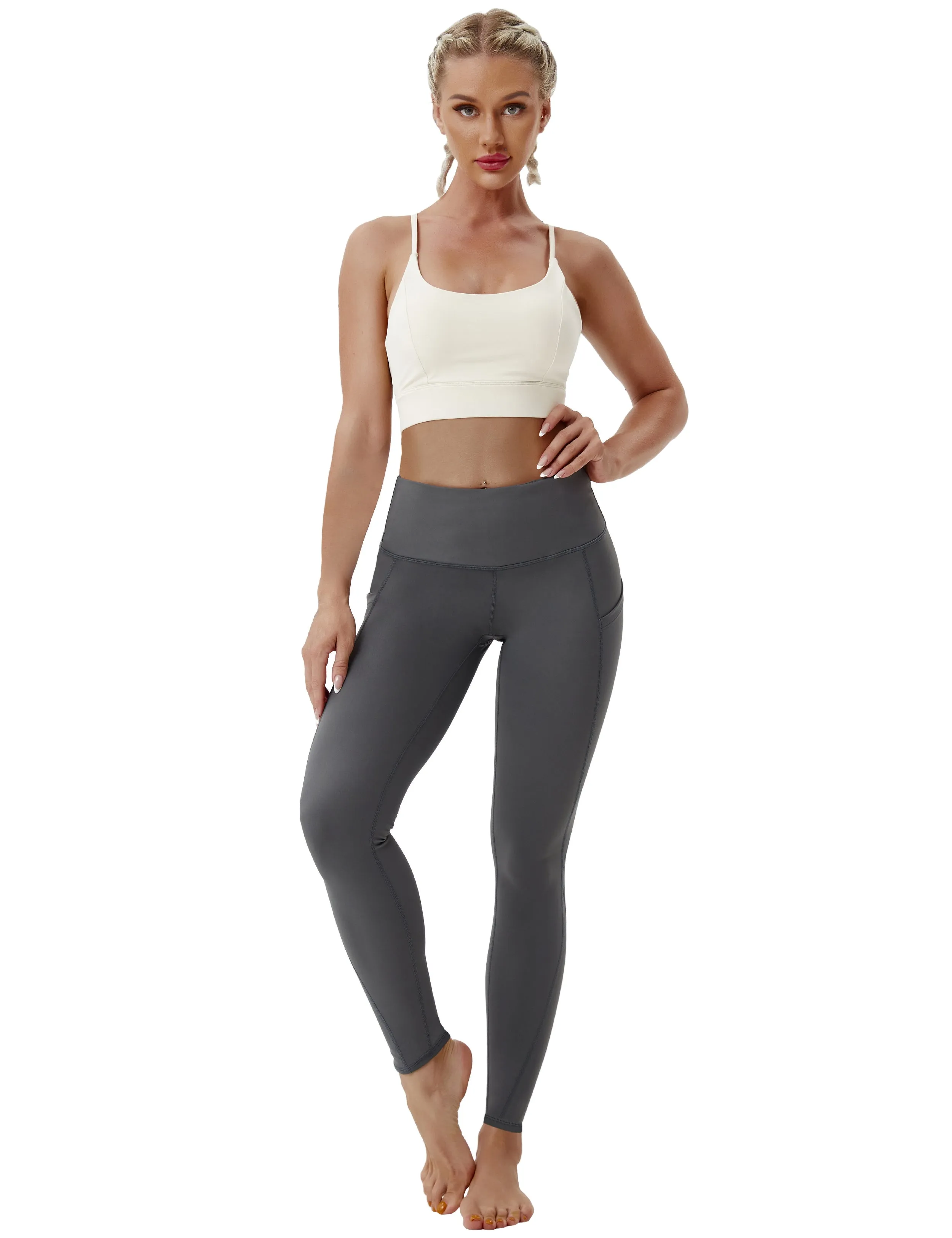 High Waist Side Pockets yogastudio Pants shadowcharcoal_yogastudio