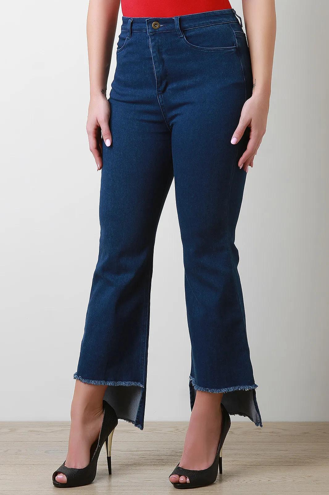 High Waist Square Raw Hem Denim Jeans