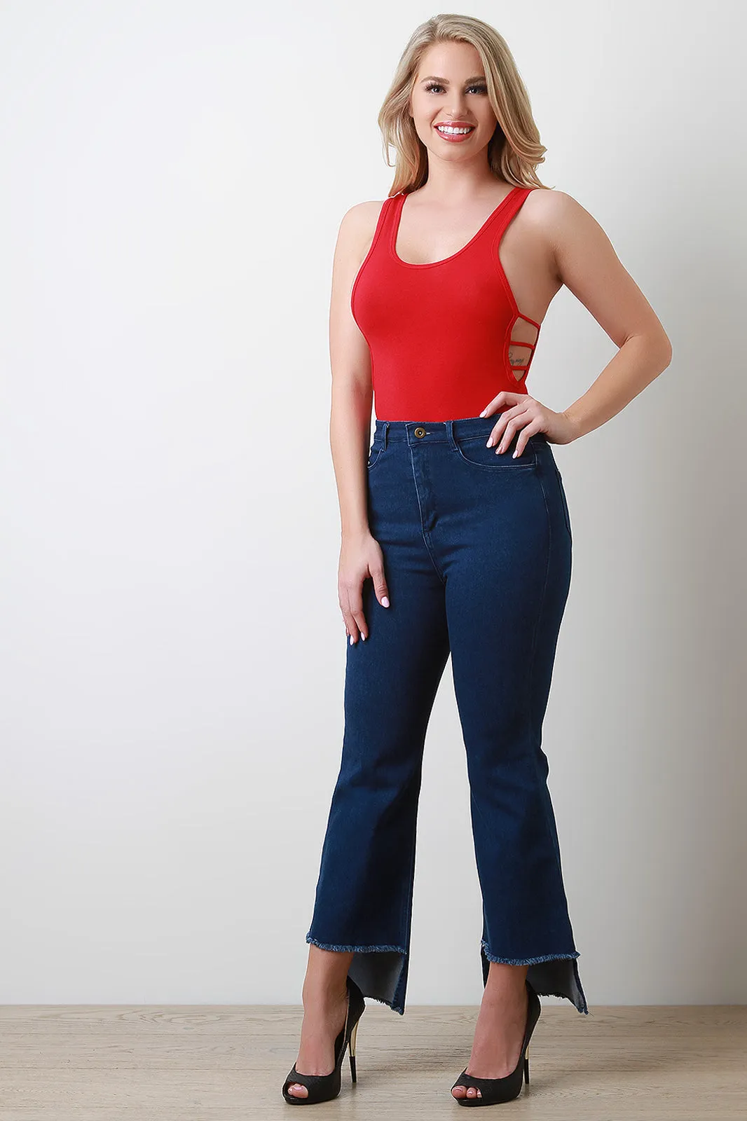 High Waist Square Raw Hem Denim Jeans