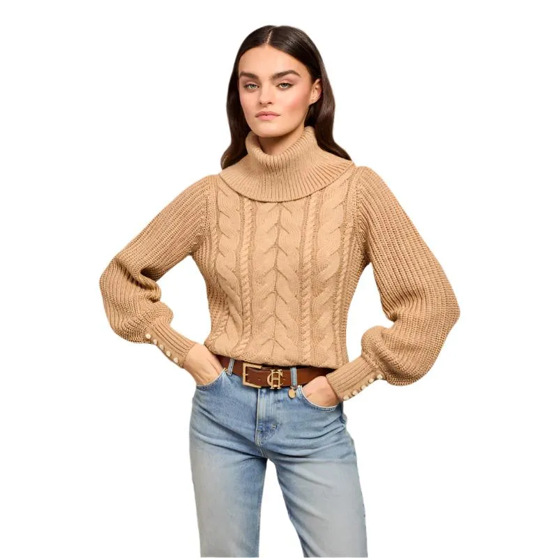 Holland Cooper Corded Roll Neck Ladies Knit Jumper - Camel