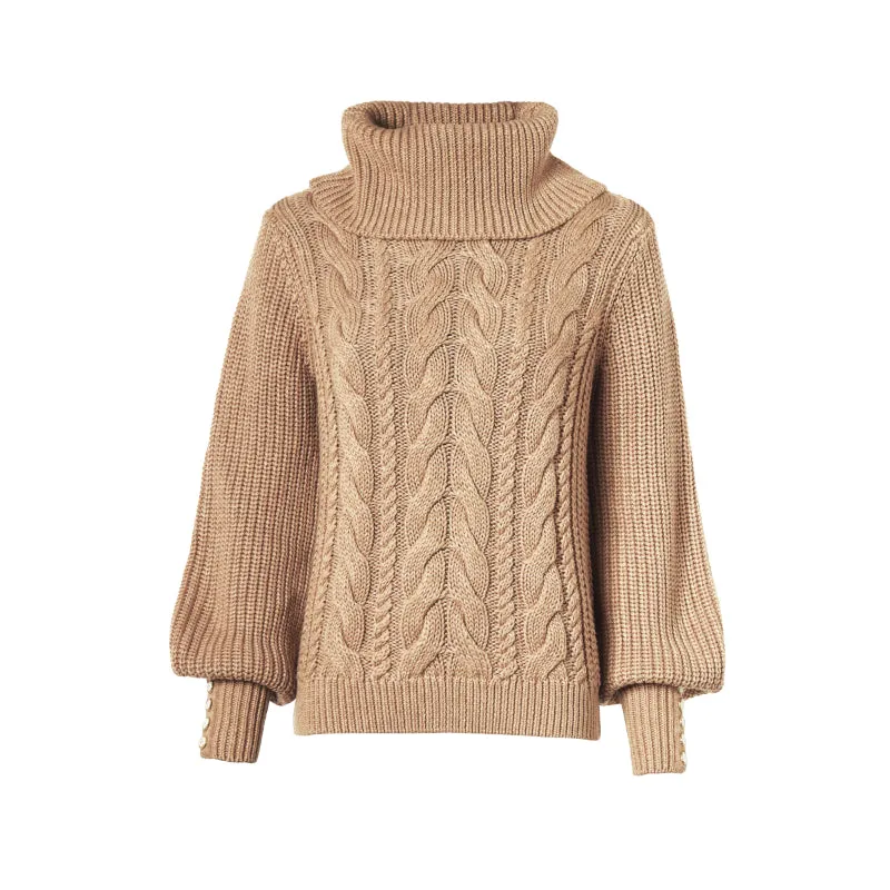 Holland Cooper Corded Roll Neck Ladies Knit Jumper - Camel