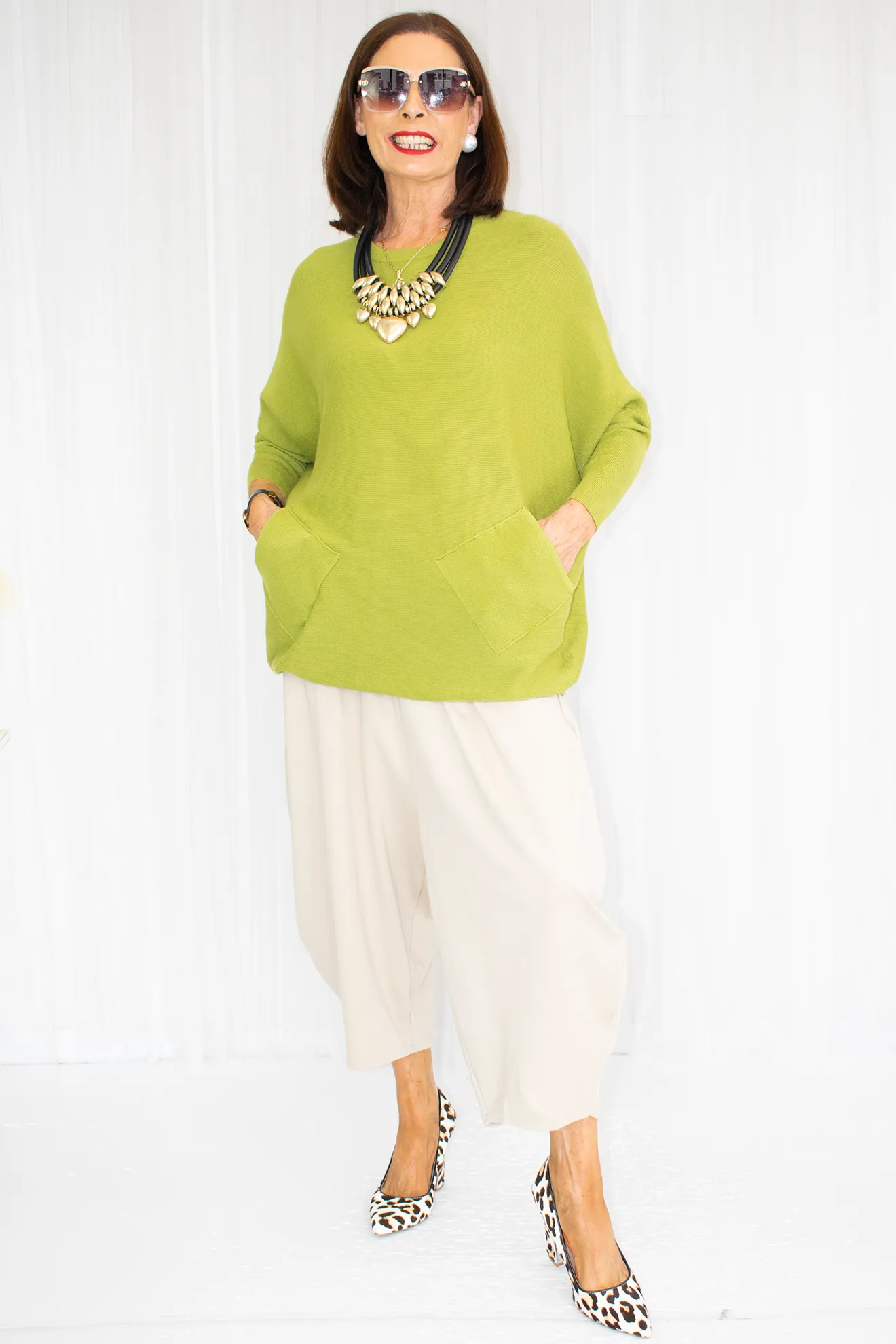 Hollie Two Pocket Cocoon Jumper in Pistachio