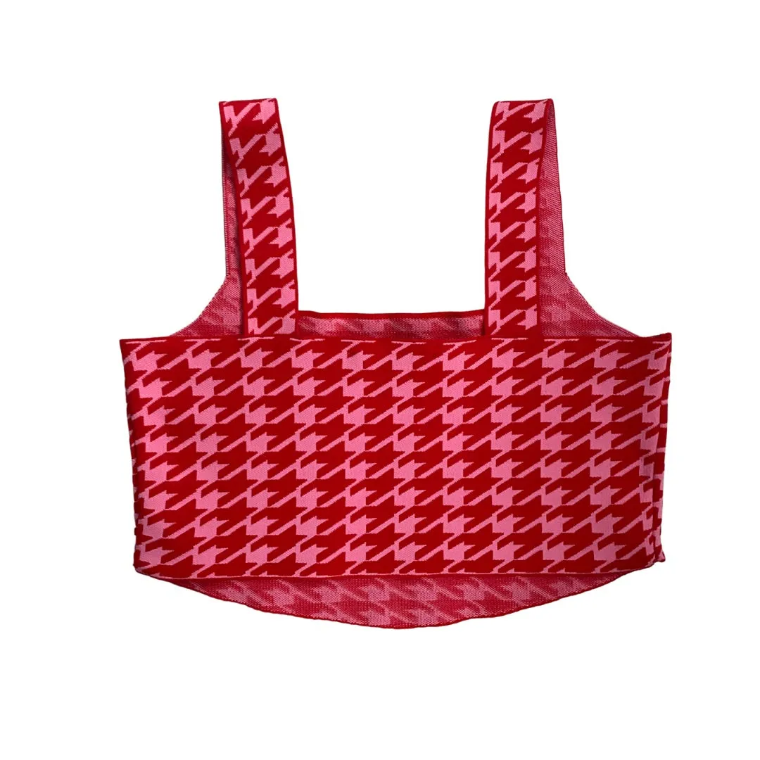 Houndstooth Woven Cropped Vest Red SIZE XL