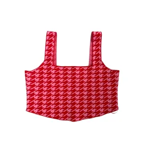 Houndstooth Woven Cropped Vest Red SIZE XL