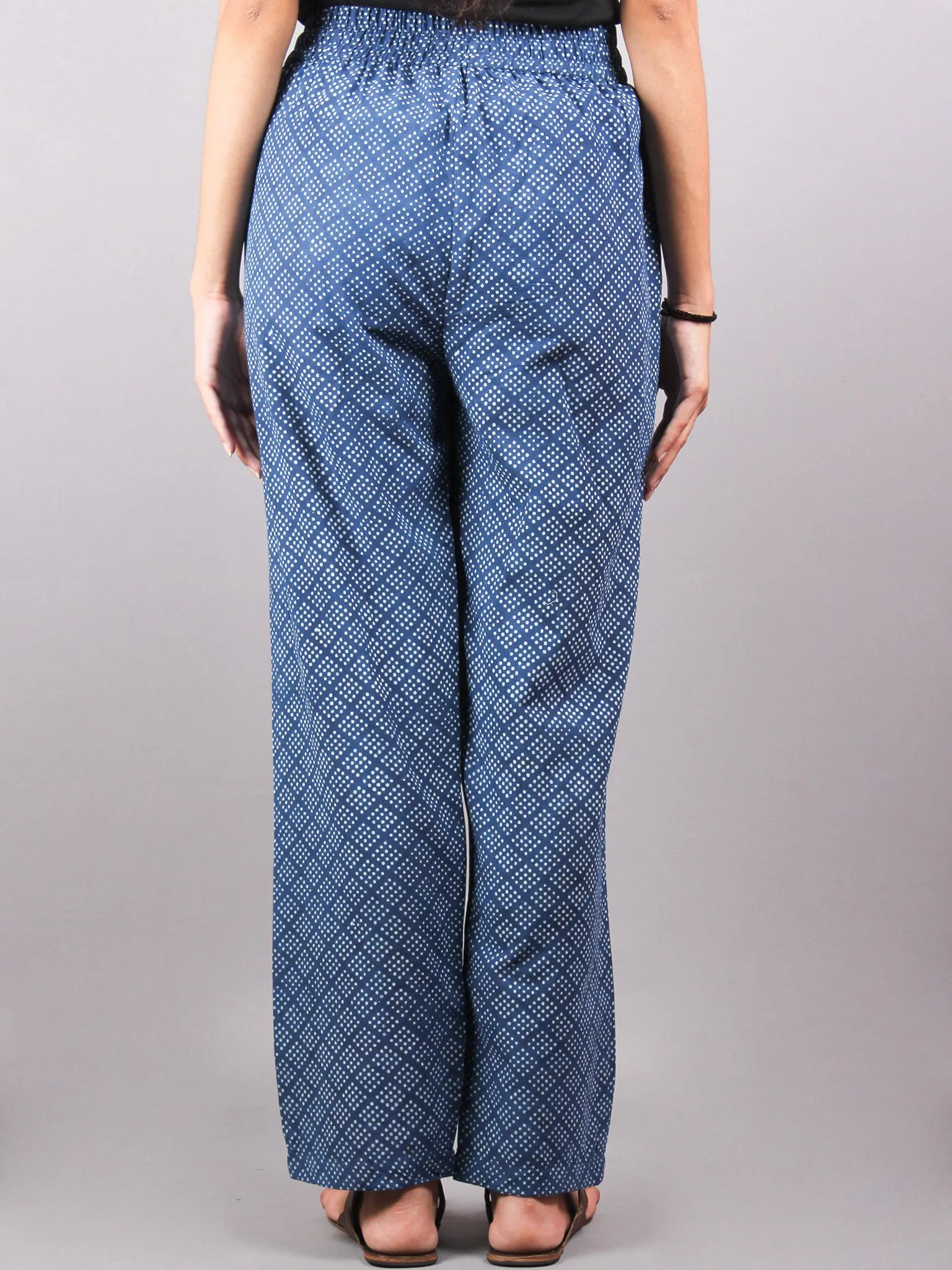 Indigo Hand Block Printed Elasticated Waist Trousers- T0317028