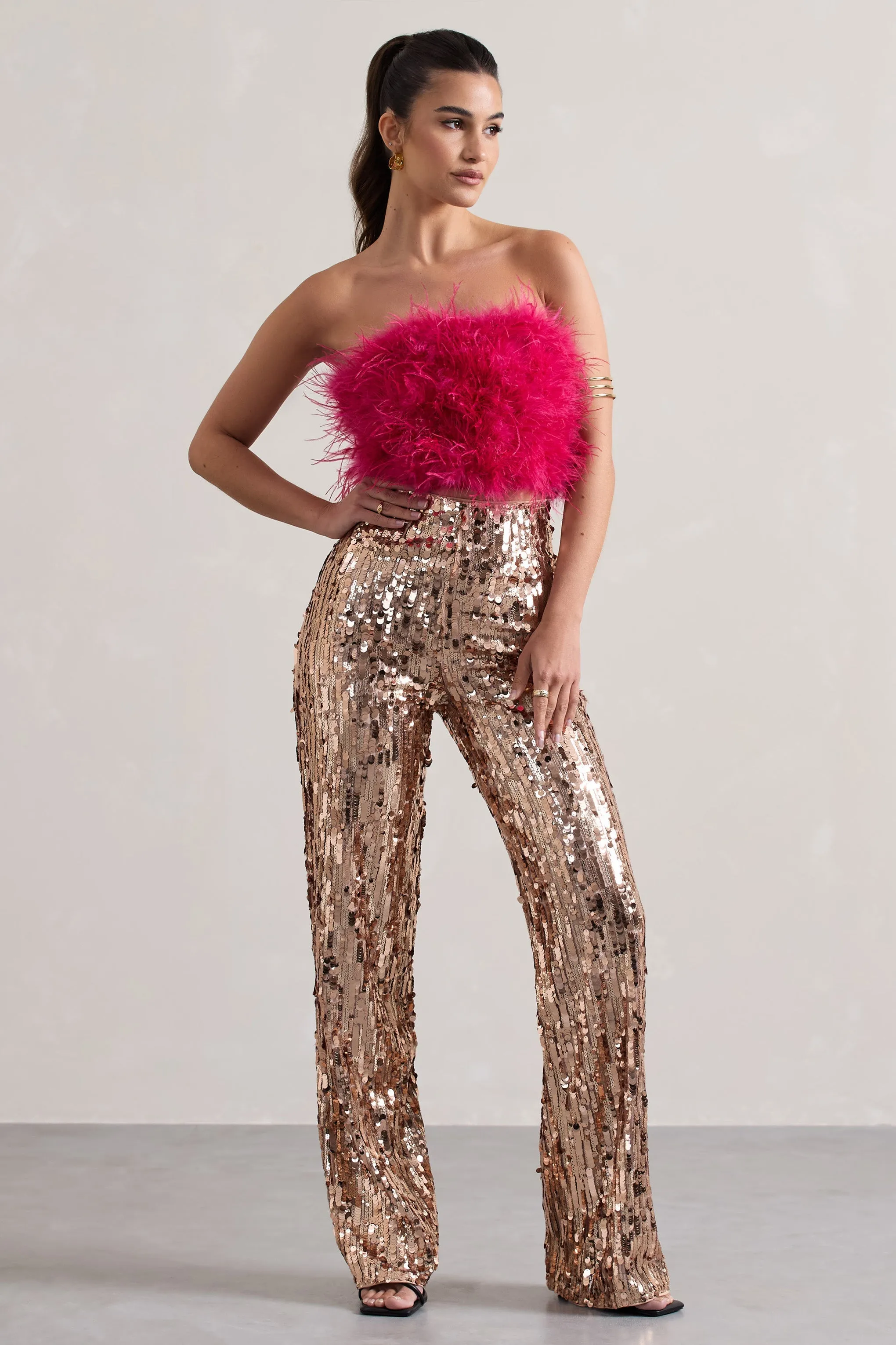 Iridescence | Gold Sequin Wide-Leg Trousers