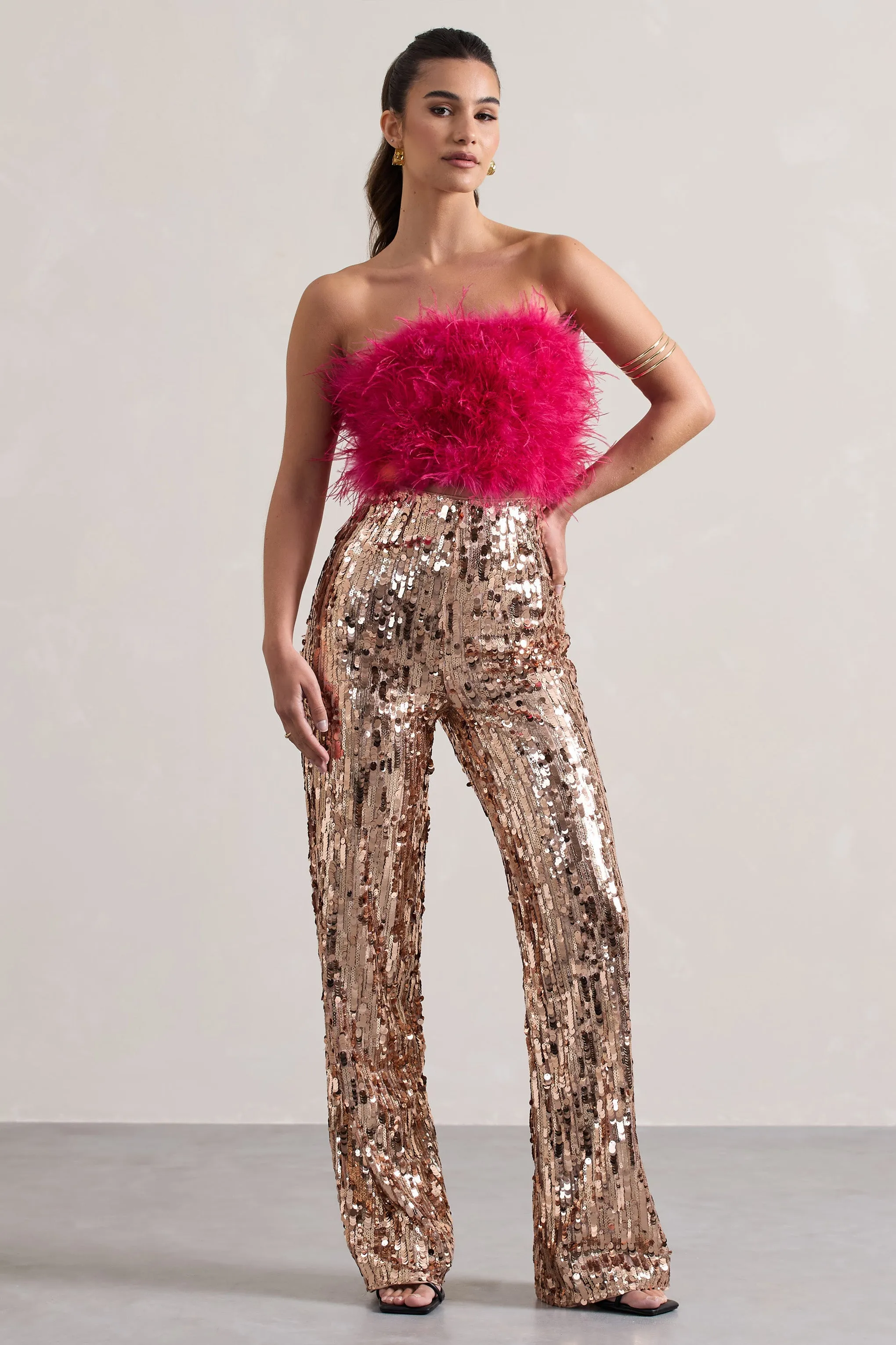 Iridescence | Gold Sequin Wide-Leg Trousers