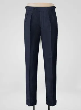 Italian Prato Oxford Blue Linen Highland Trousers