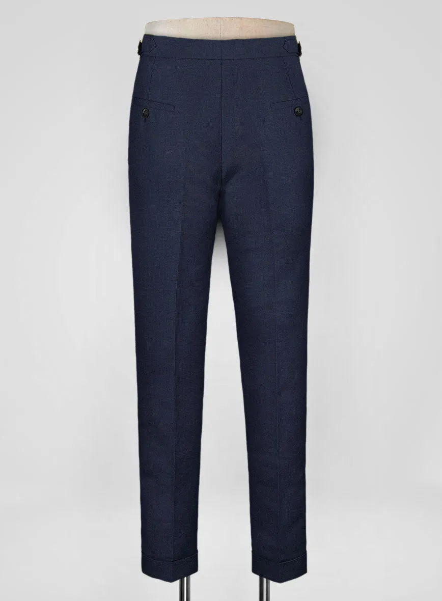 Italian Prato Oxford Blue Linen Highland Trousers