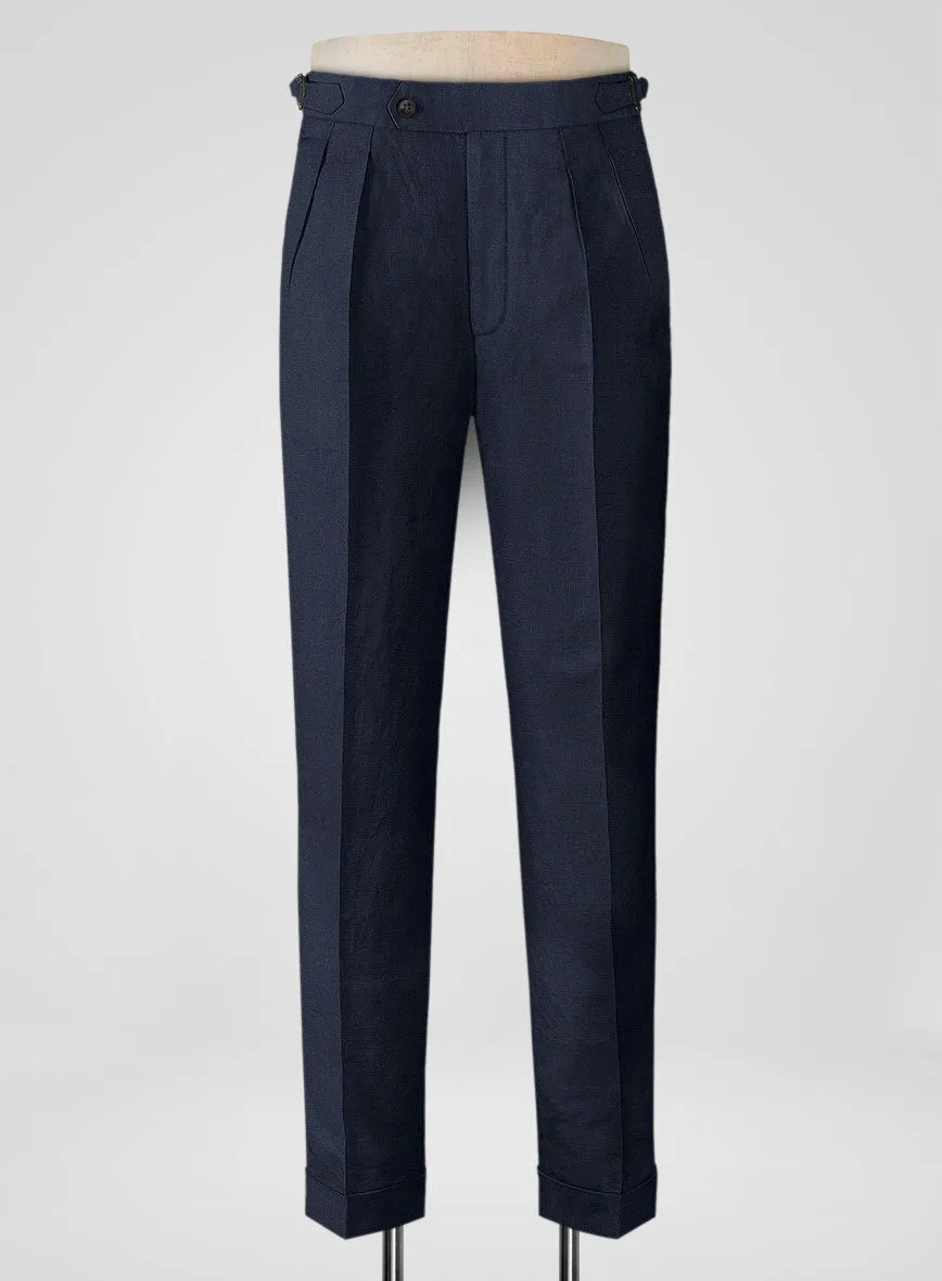 Italian Prato Oxford Blue Linen Highland Trousers