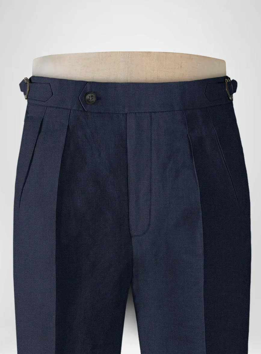 Italian Prato Oxford Blue Linen Highland Trousers