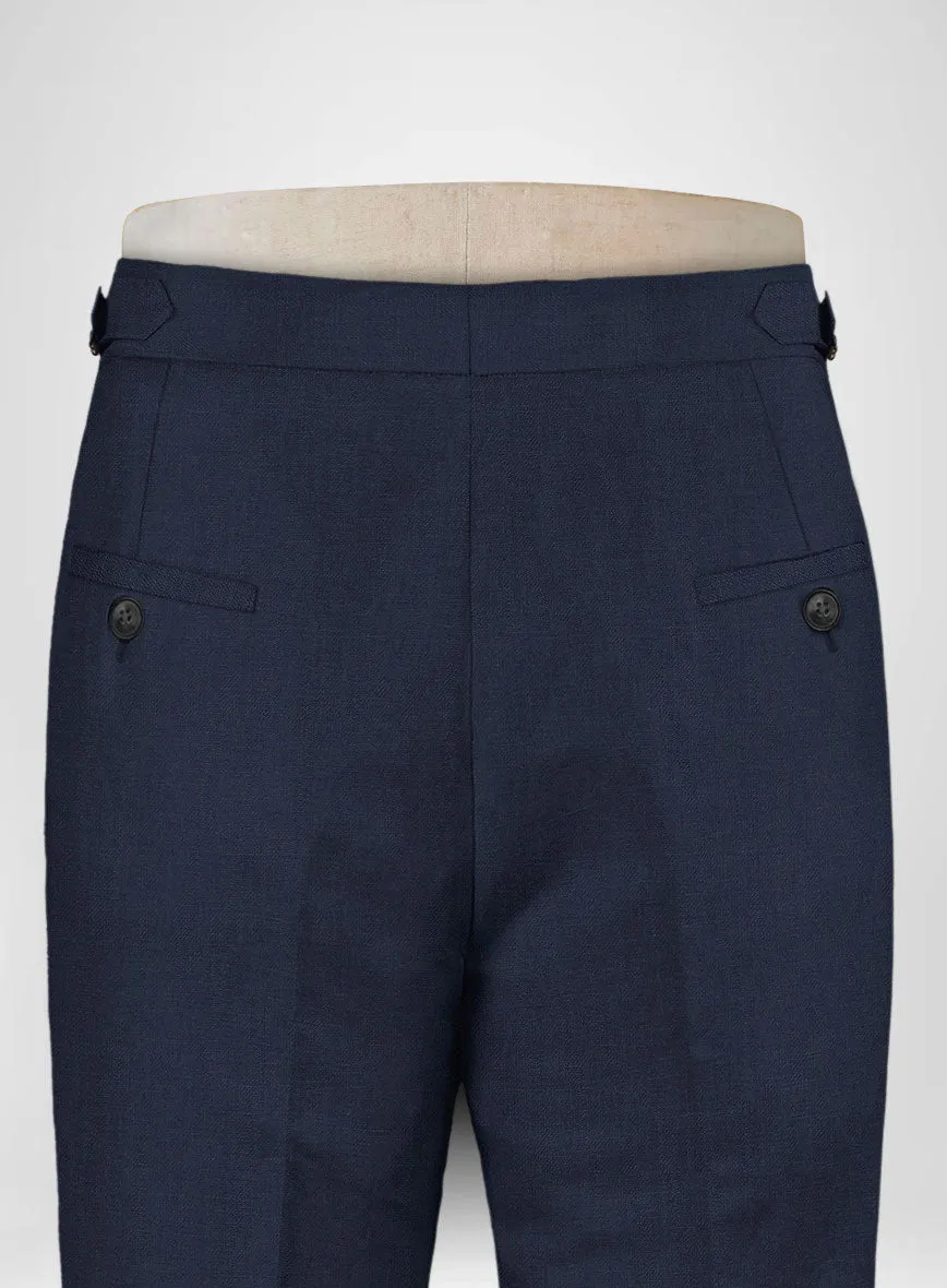 Italian Prato Oxford Blue Linen Highland Trousers