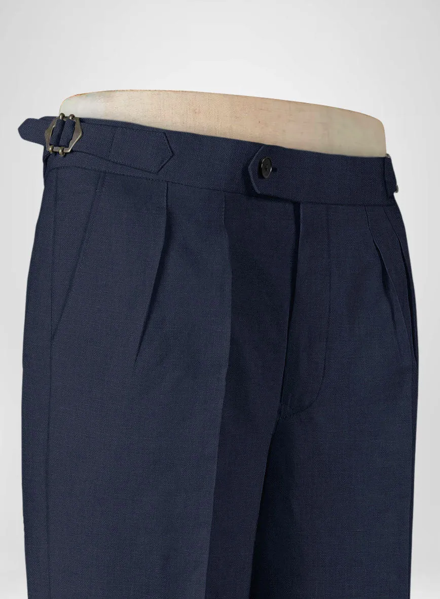 Italian Prato Oxford Blue Linen Highland Trousers