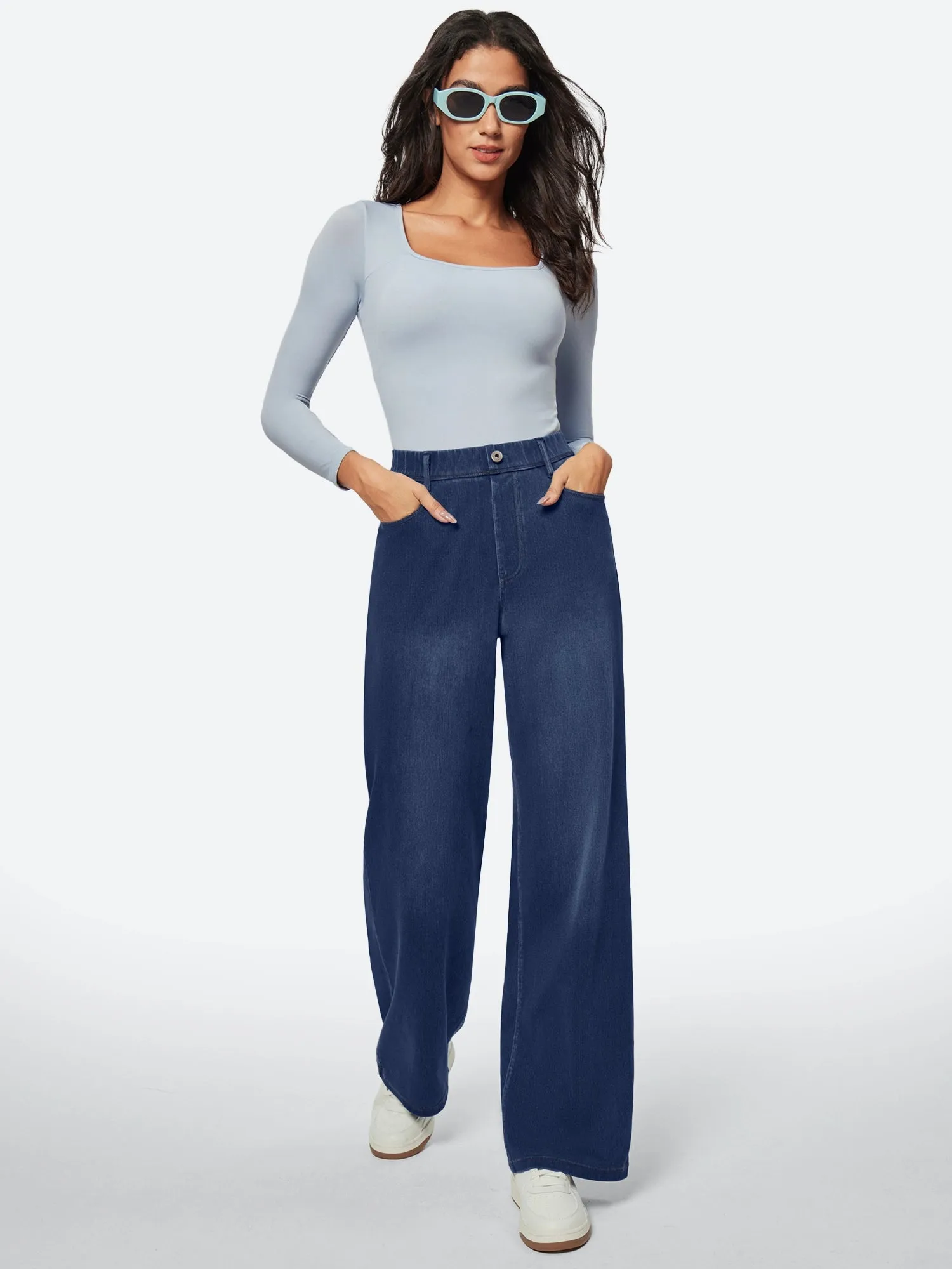 IUGA FlexDenim™ High Waist Pull On Wide Leg Jeans