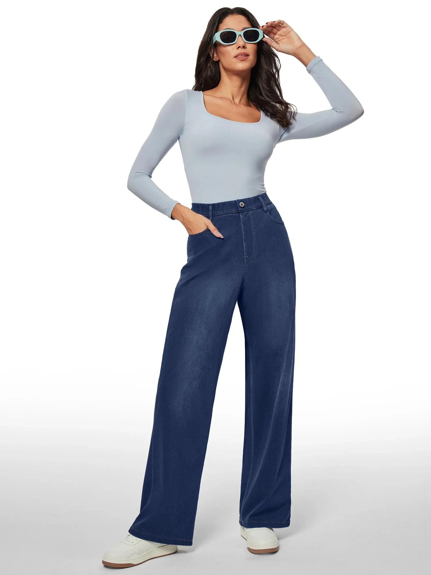 IUGA FlexDenim™ High Waist Pull On Wide Leg Jeans