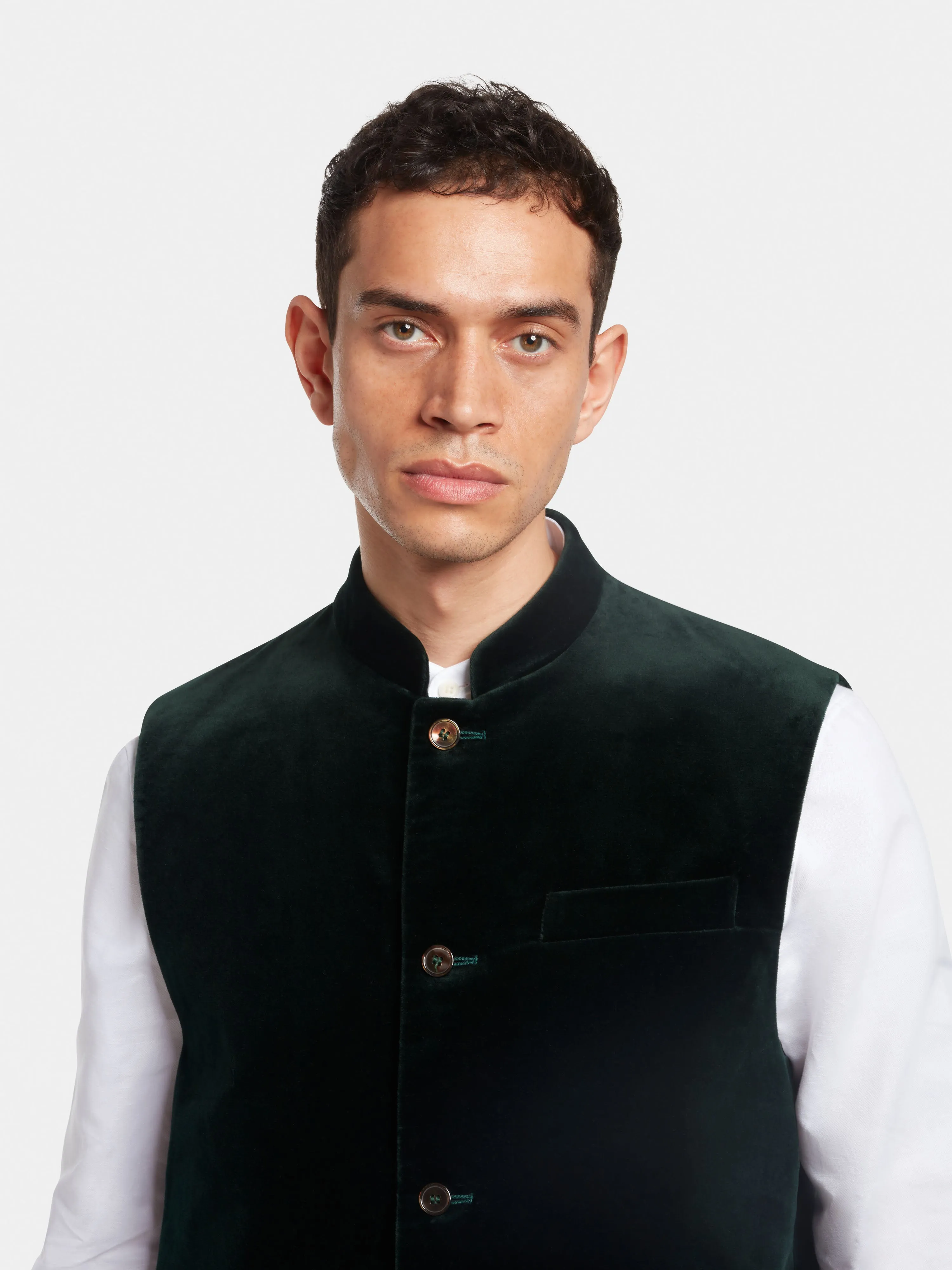 Ivy Green Organic Velvet Nehru Waistcoat