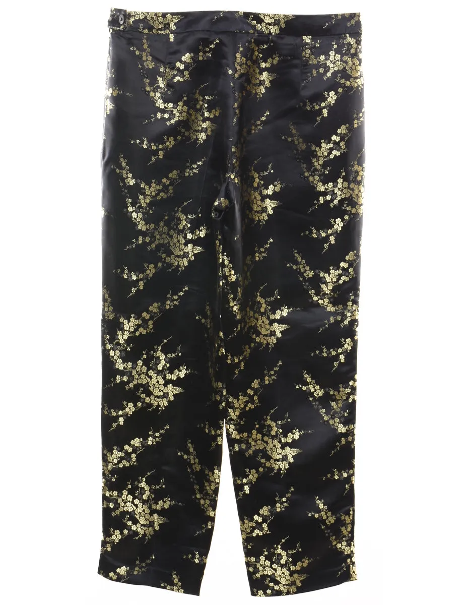 Jacquard Pattern Black & Gold Metallic Trousers - W34 L31