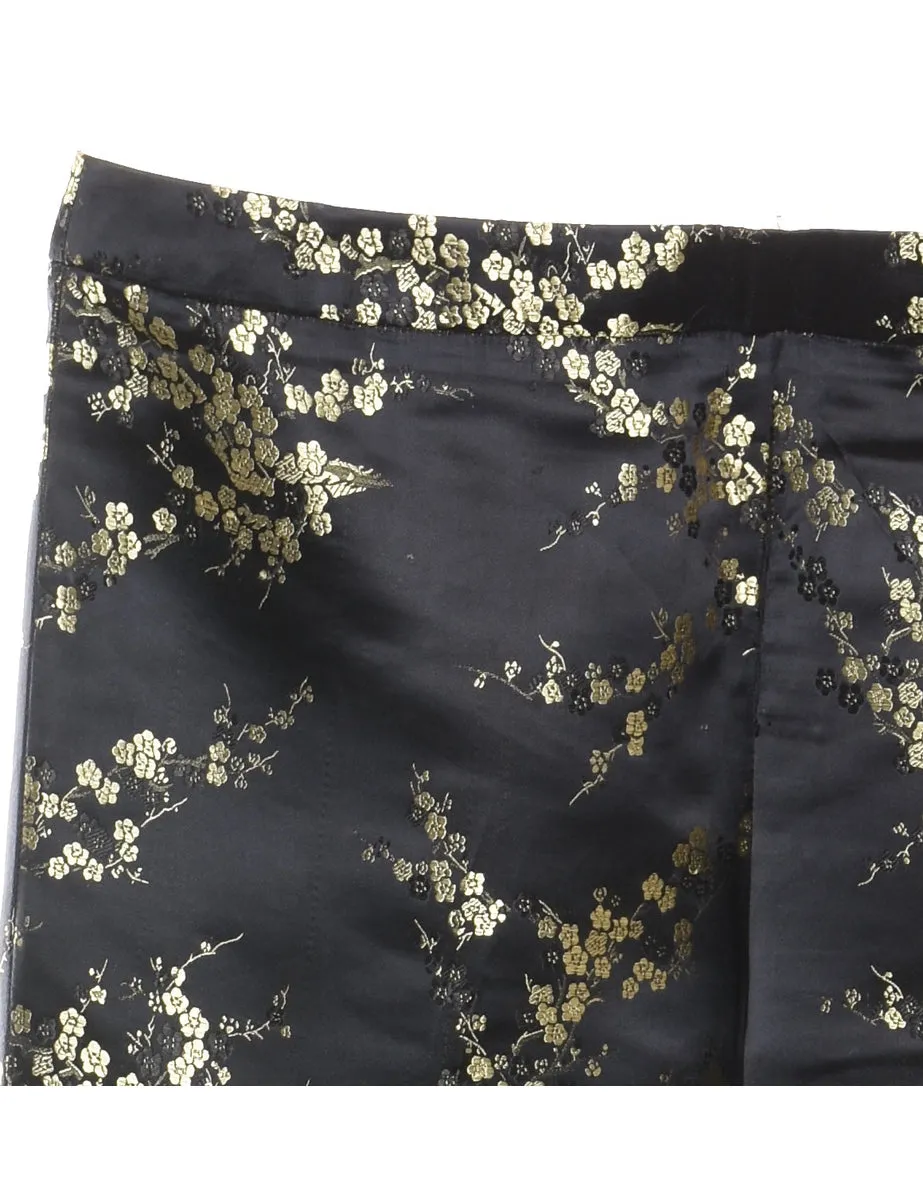 Jacquard Pattern Black & Gold Metallic Trousers - W34 L31