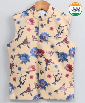 Jashvi Imported Fabric Floral Print Cream Nehru Jacket