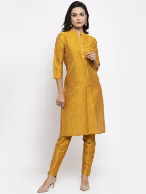 Jashvi Women Yellow Self-Striped Kurta with Trousers