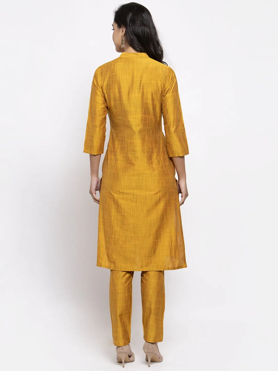 Jashvi Women Yellow Self-Striped Kurta with Trousers