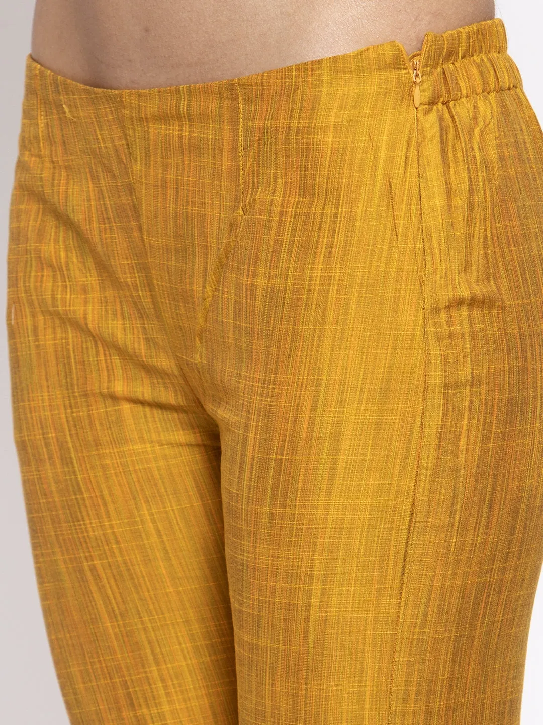 Jashvi Women Yellow Self-Striped Kurta with Trousers