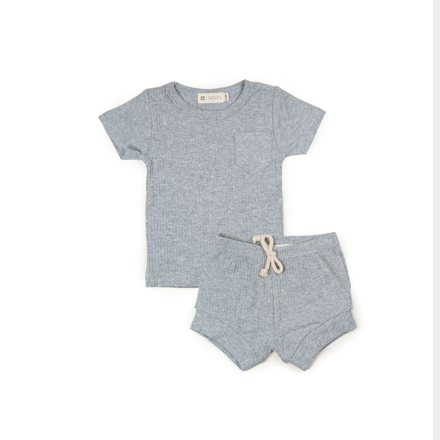 JBØRN Organic Cotton Ribbed Baby T-Shirt & Shorts Set