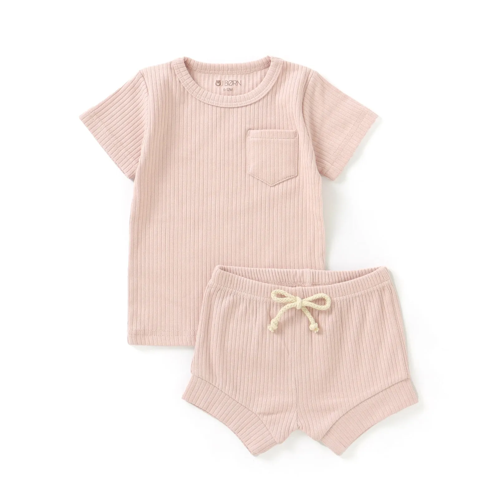 JBØRN Organic Cotton Ribbed Baby T-Shirt & Shorts Set