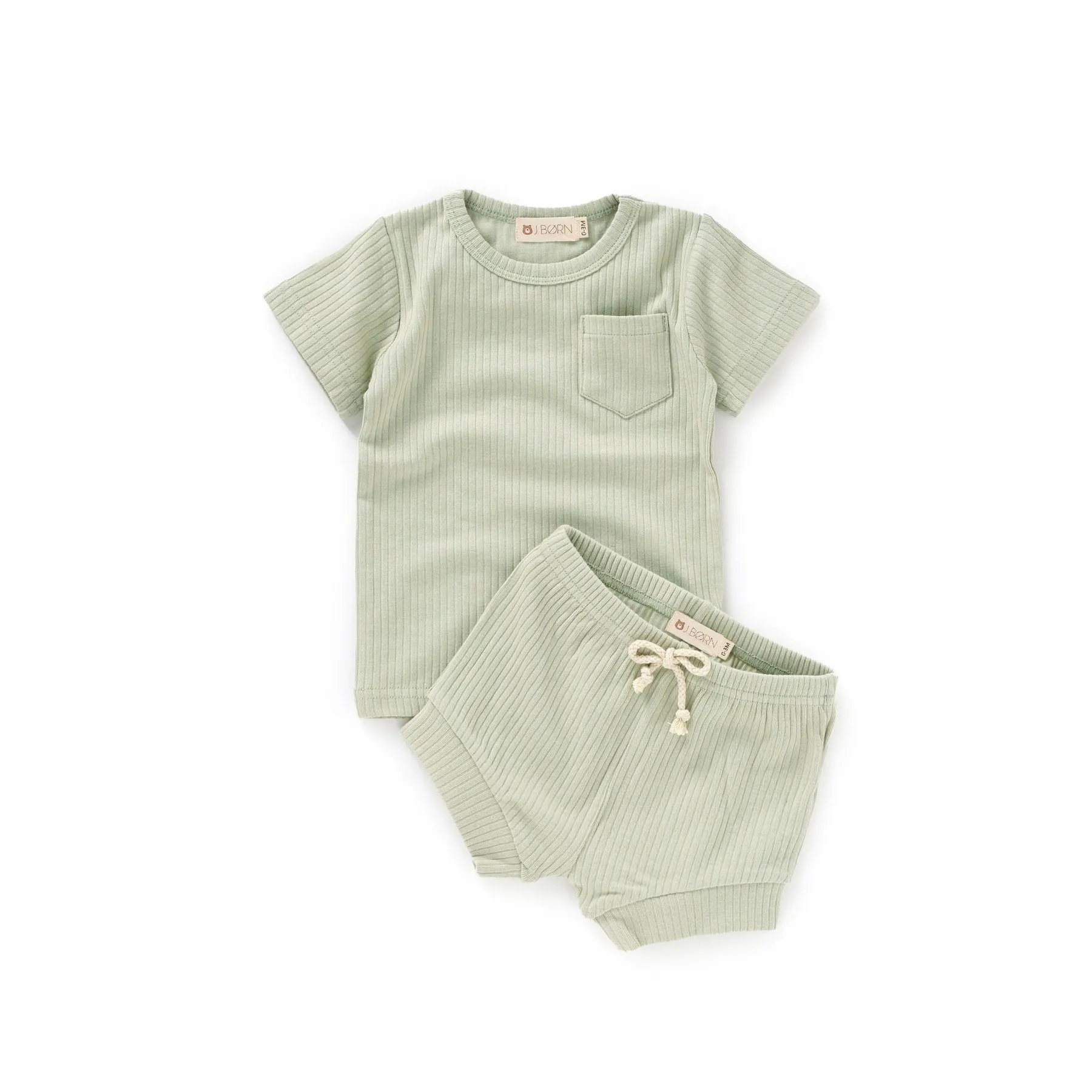 JBØRN Organic Cotton Ribbed Baby T-Shirt & Shorts Set