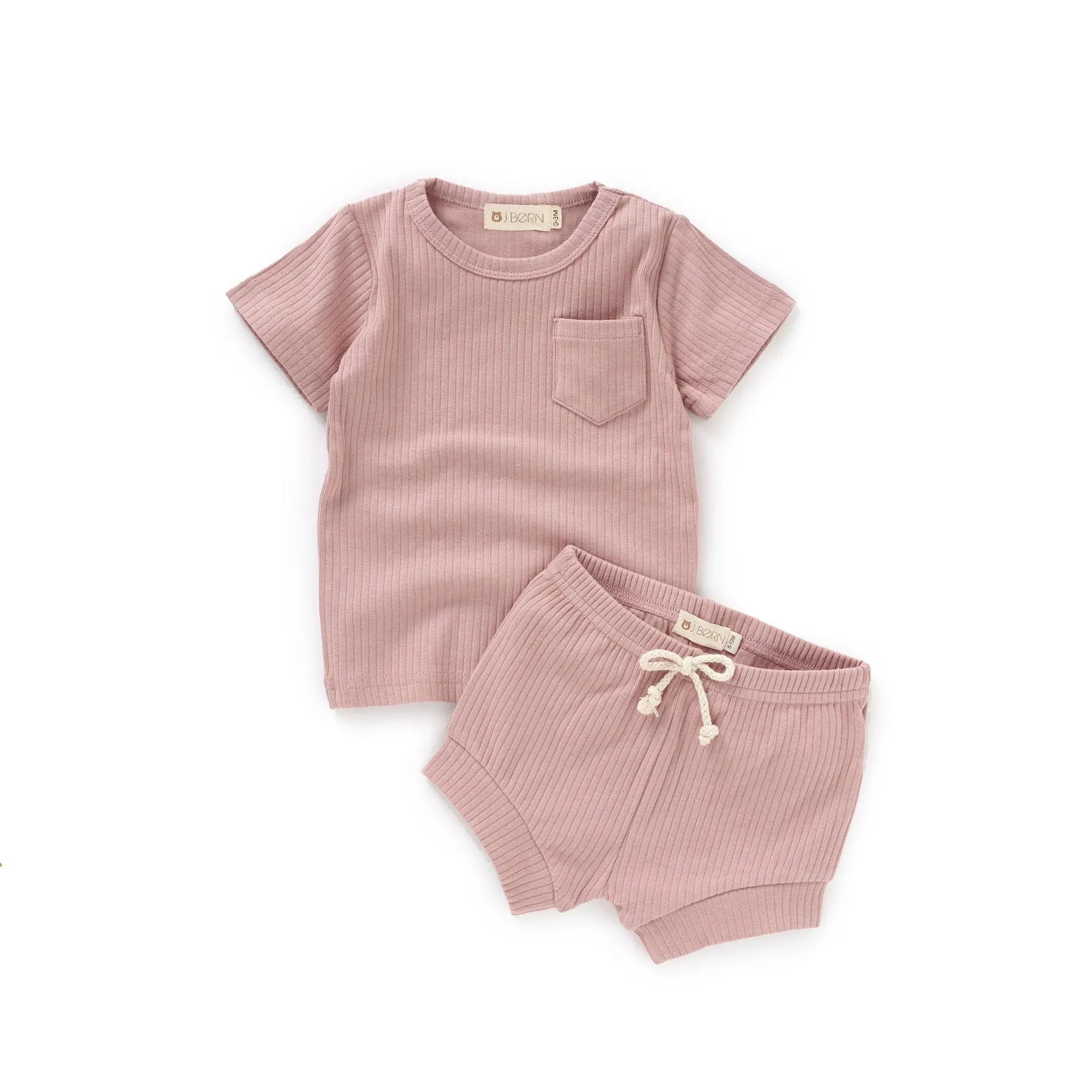 JBØRN Organic Cotton Ribbed Baby T-Shirt & Shorts Set