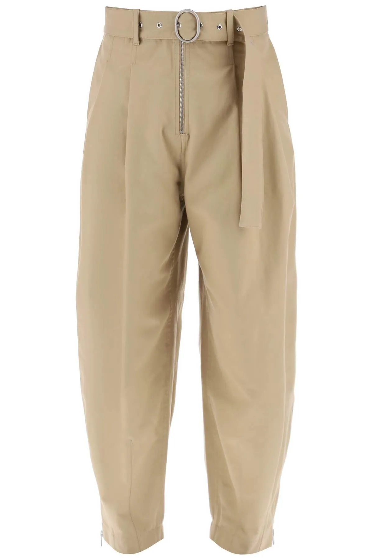 JIL SANDER Men's Beige Cotton Pants with Removable Belt for SS24