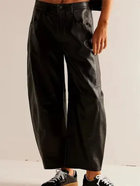 JuliaFashion - Loose PU Leather Wide Leg with Pockets Pants