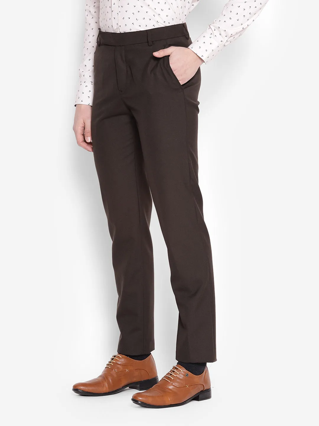 JUMP USA Men Chocolate Brown Casual Regular Fit Trousers