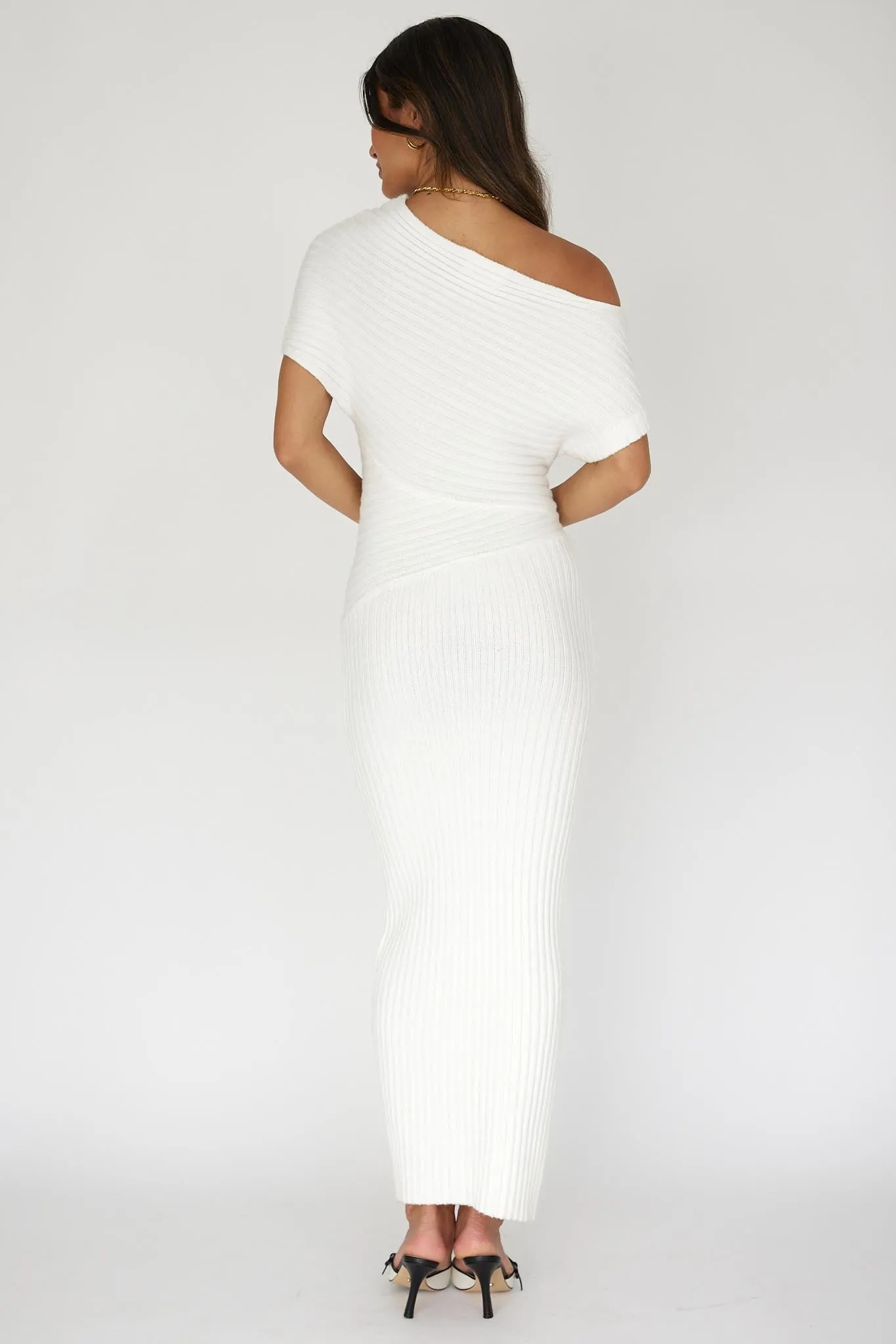 Kaelyn Asymmetric Neck Knit Maxi Dress White