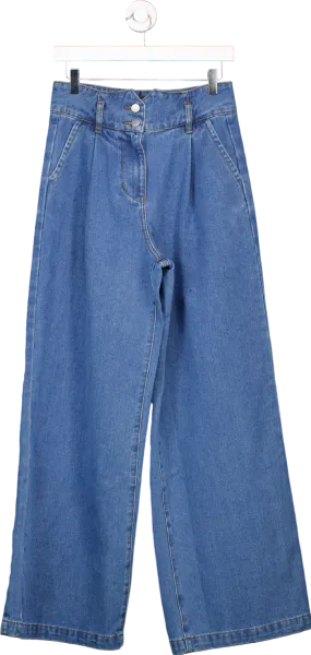 Karen Millen Blue Denim Indigo Wide Leg Trousers UK 10