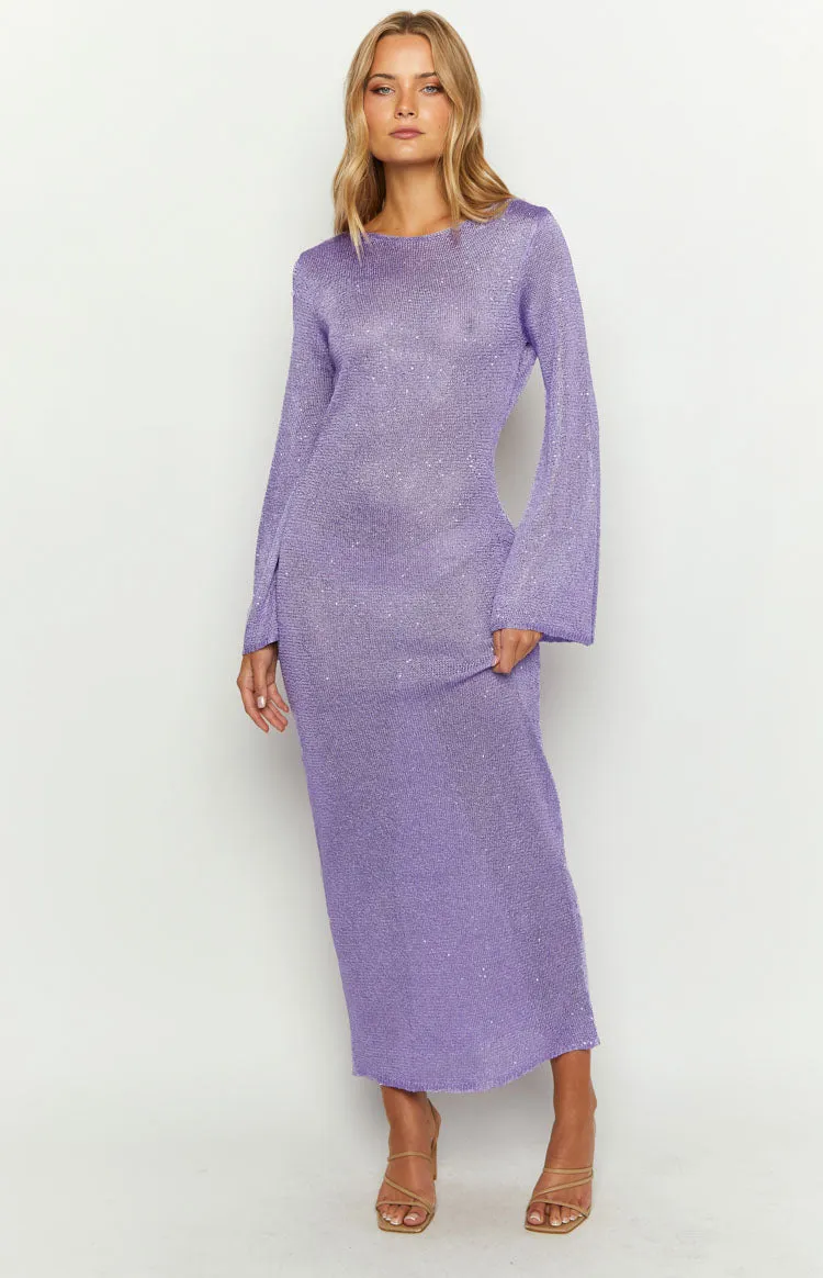 Kendrick Purple Sequin Knit Long Sleeve Maxi Dress