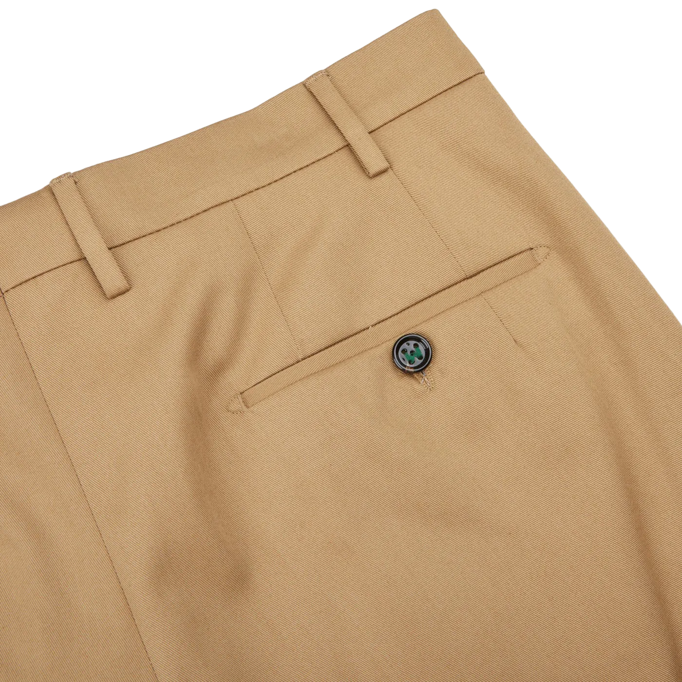 Khaki Beige Cotton Flat Front Trousers