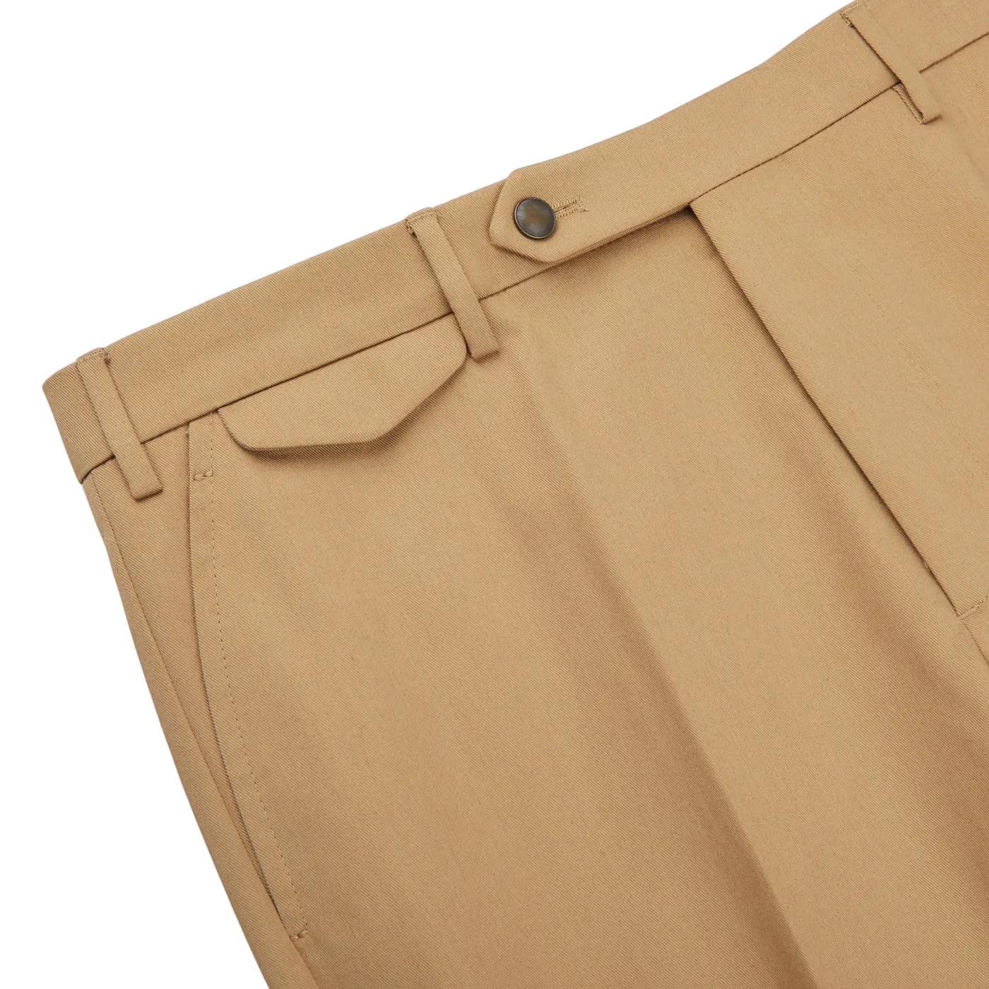 Khaki Beige Cotton Flat Front Trousers