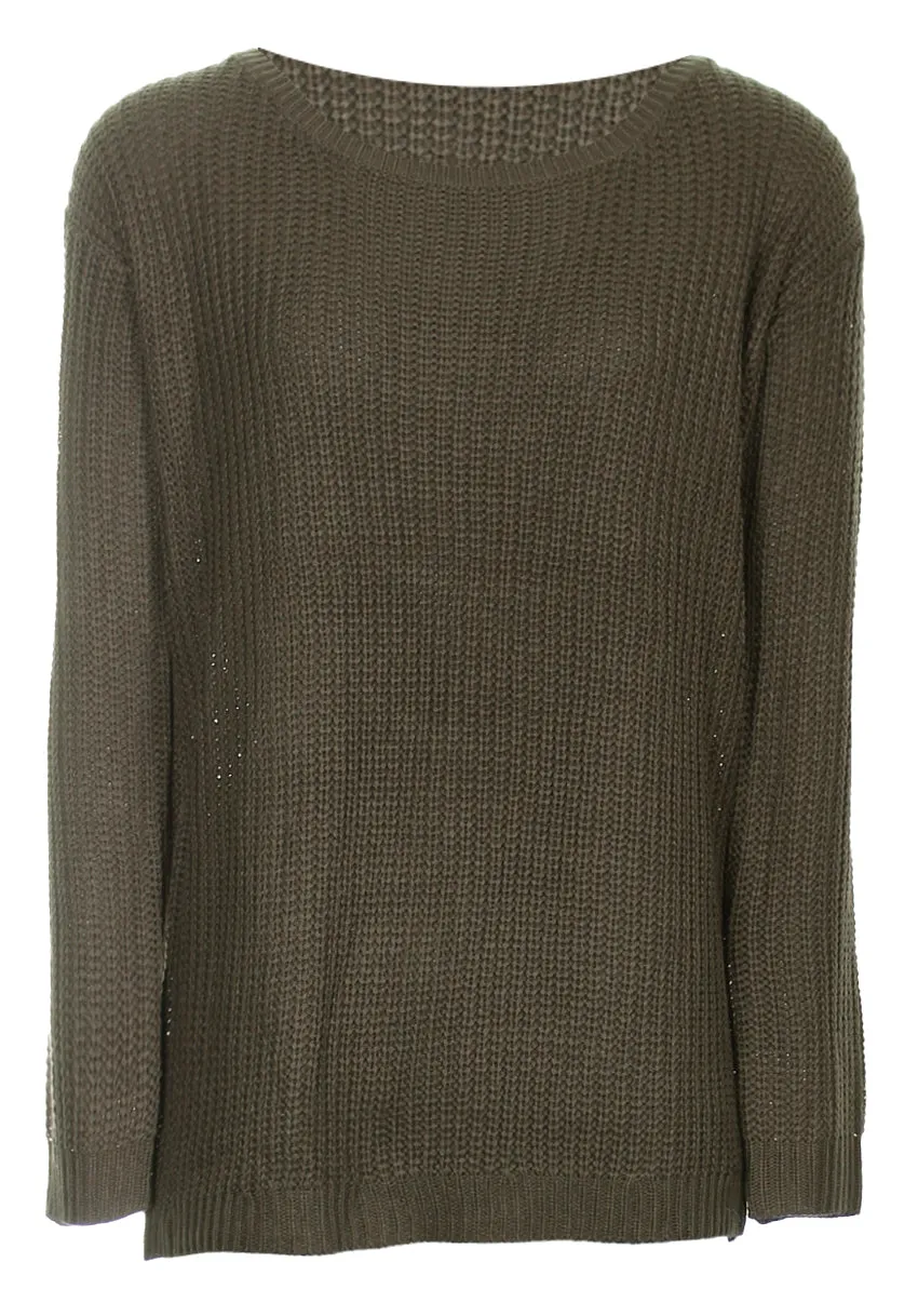 Khaki Cable Knit Ladder Back Jumper