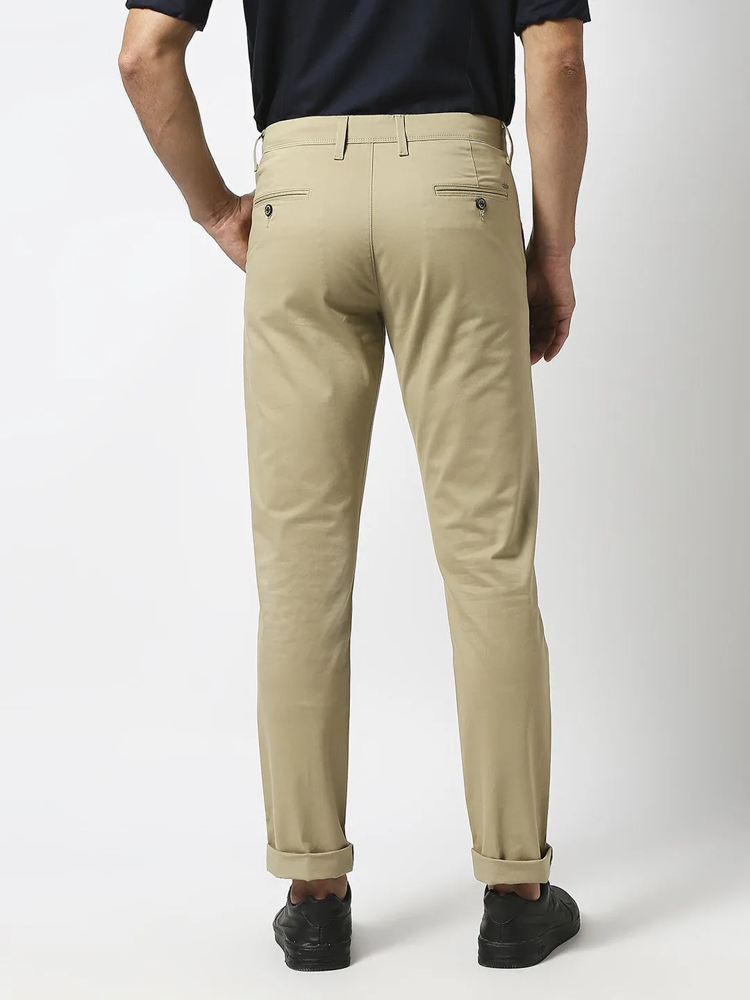 Khaki Slim Tapered Cotton Dobby Lycra Trouser